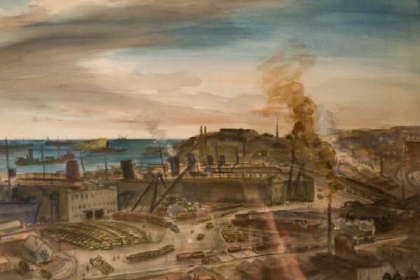 Cecil Bell, American 1906-1970: Harbor Scene, Watercolor on paper, 21 x 28 inches, 1943, Signed and dated lower right, Provenance: Estate of the artist. (BA-BEL-C0002)