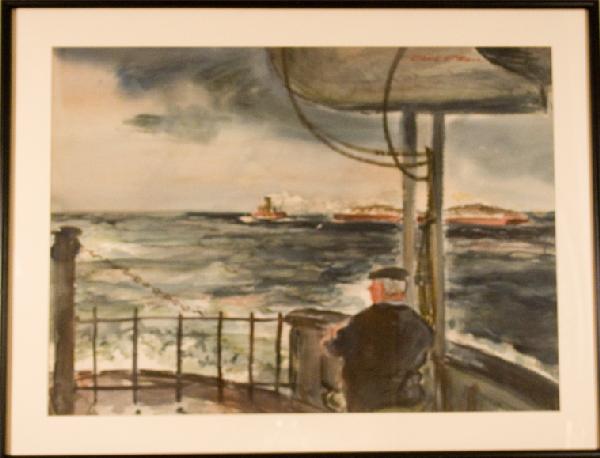 Cecil Bell, American 1906-1970: Staten Island Ferry, Watercolor on paper, 21 x 29 inches, Circa 1943, Signed upper right, Provenance: Estate of the artist. (BA-BEL-C0003)