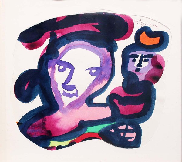 Charles Lapicque, French 1889-1988: Two heads, Watercolor on paper, 11 x 12 1/2 inches, , Signed upper right, (BA-LAP-C0000)