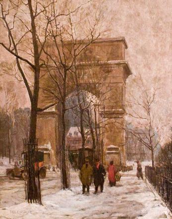 Paul Cornoyer, American 1864-1923: Park at Washington Square, Oil on canvas,Signed lower left, 30 1/4 x 25 inches, Circa 1910, , (BA-CRO-C0000)