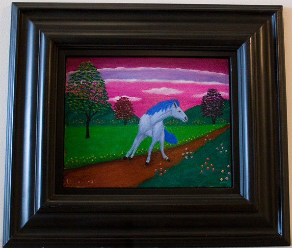 Lawrence A. Lebduska (American 1864-1966): "A Blue Horse", 8 1/2 x 10 1/2 inches, oil on board, signed and dated lower left.