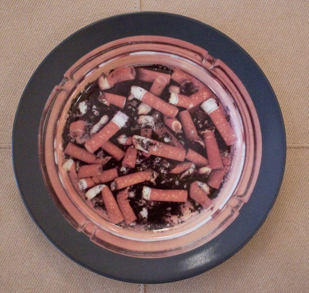 Damien Hirst Plate: "Home Sweet Home", 8 1/2 in diameter, ceramic plate published by Swid Powell for Gagosian Gallery, signed, Limited Edition of 1500, copywrite 1996, 879/1500.