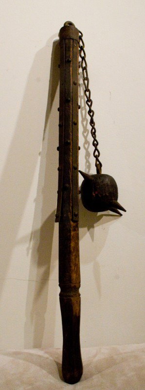 19th Century Replica of Midevil Flail weapon: Decorative item, wood and medal.