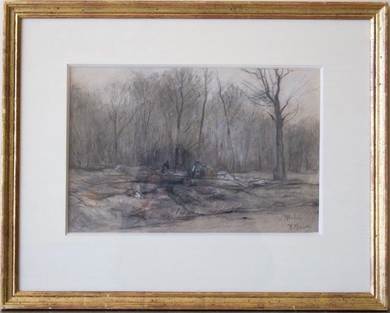 Anton Mauve (Dutch 1838-1888): "Gathering Wood", watercolor on paper, 9 x 13 inches, signed lower right. Provenance: private collection, Palm Beach FL