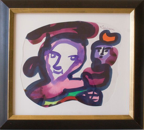 Charles Lapicque (French 1889-1988): "Two Heads", watercolor on paper, 11 x 12 1/2 inches, signed upper right