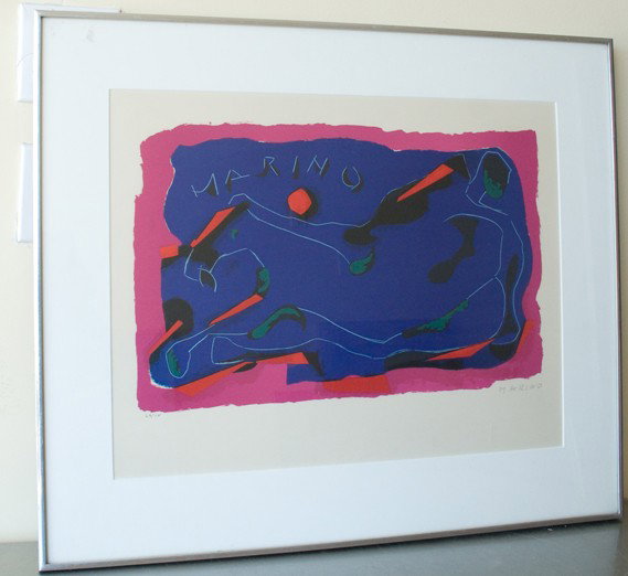 Marino Marini (Italian 1901-1980): "Composition with Reclining Horse", colored lithograph on cream paper, 12.72 x 20 inches, signed lower right, numbered 63/75 lower left