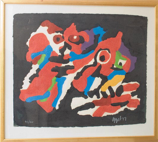 Karel Appel (Dutch/American 1921-2006): "Personnage, 1977", lithograph and enbossing on wove paper, 28 x 35 inches signed and numbered