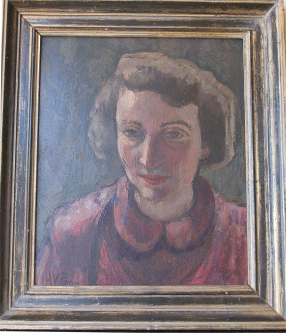 Henry Varnum Poor (American 1888-1970): "Helen Ferrera", oil on board, 18 x 15 inches, signed lower left