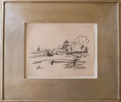 John Von Wicht (American 1888-1970): "Landscape", charcoal on paper, 8 1/2 x 10 1/2 inches, initialed lower left.