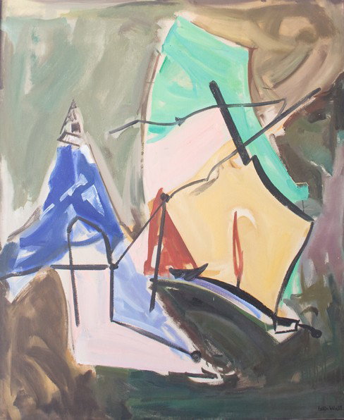 Leon Wall (American 1909-1980): "Reflections in a Golden Eye, 1958", oil on canvas, 50 x 42 inches, signed and dated lower right, titled verso