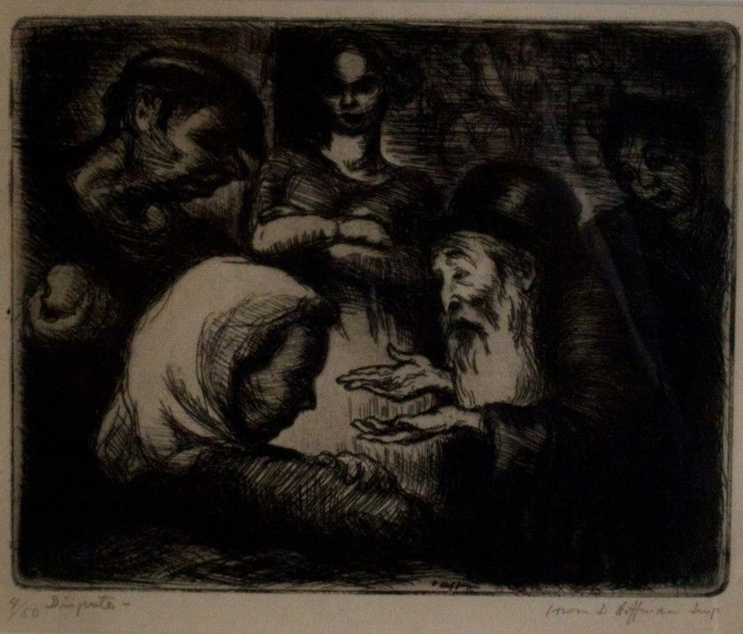 Irwin D. Hoffman (1901 - 1989): "Dispute", 7 x 8 inches (plate size), etching, signed lower right in pencil, numbered lower left 4/50