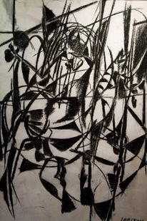 Andre Lanskoy (Russian 1902-1976): "Abstract Composition", 32 1/2 x 29 1/2 inches, charcoal on paper, signed lower right.Provenance:Galerie Pierre, Paris, France: Greer Gallery, New York, NY: Private Collection, New Jersey .