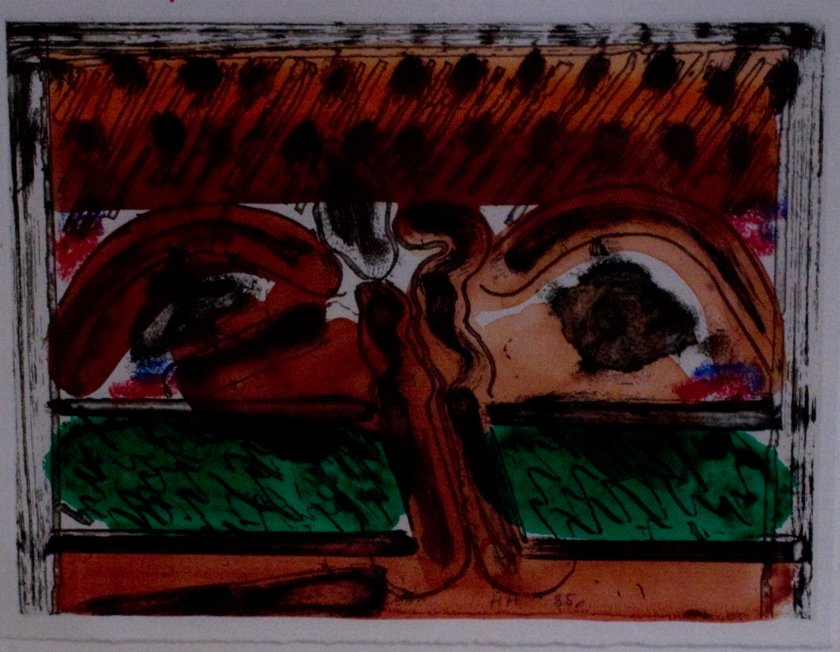 Howard Hodgkin (American 1932 -): DH in Hollywood 1985, 7 3/4 x 10 1/2 inches (print size), etching/engraving, signed and dated lower middle, Edition: of 100, Catalogue Raisonnie: 56 Author: Heenk
