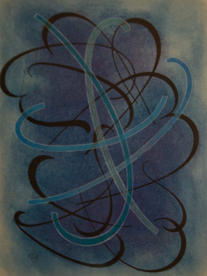 Dwinell Grant (American 1912-1991): Blue Abstraction, mixed media on paper, 14 x 10 3/4 inches, signed lower right