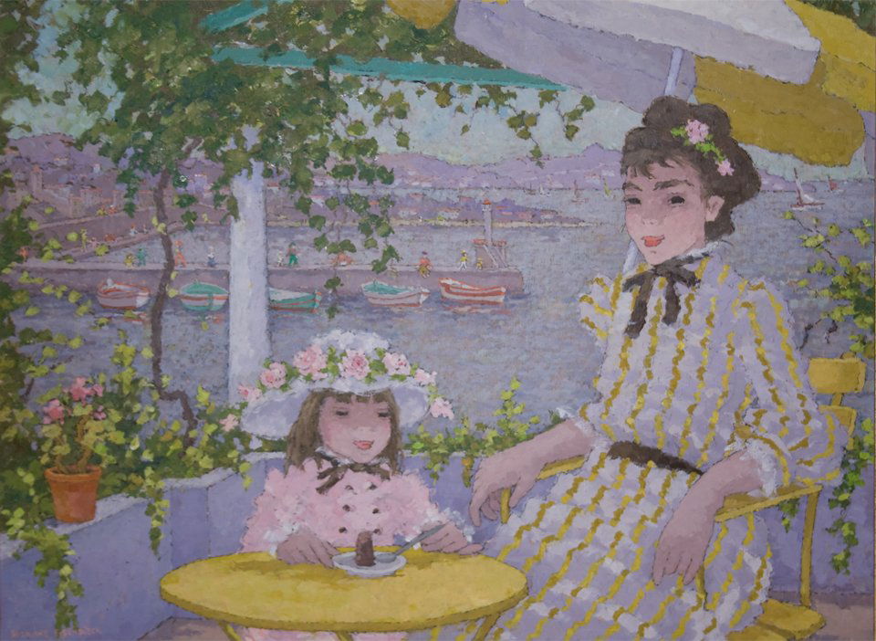 Suzanne Eisendieck (German 1908 - 1998): Aux Hirondelles, oil on canvas, 24 x 29 inches, signed lower left, signed and titled verso