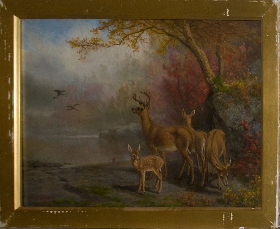 William Holbrook Beard (American 1825 - 1900): Deers, oil on canvas, 14 x 20 inches, signed and dated lower right '1889