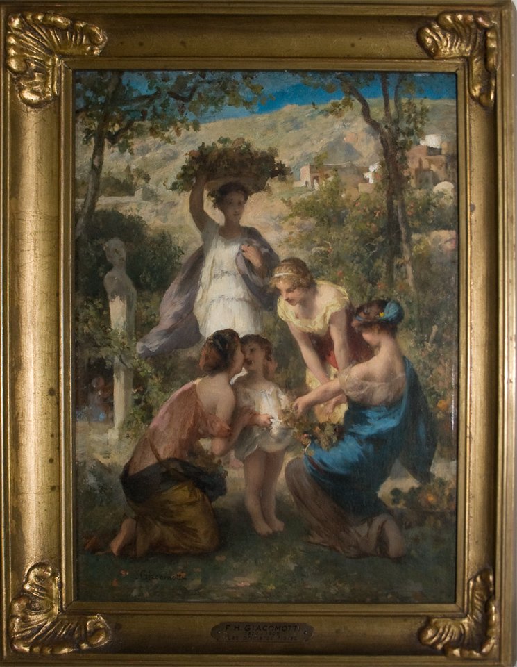 Felix H. Giacomotti (Italian 1828 - 1909): Las primeras flores, oil on panel, 14 x 10 inches, signed lower left