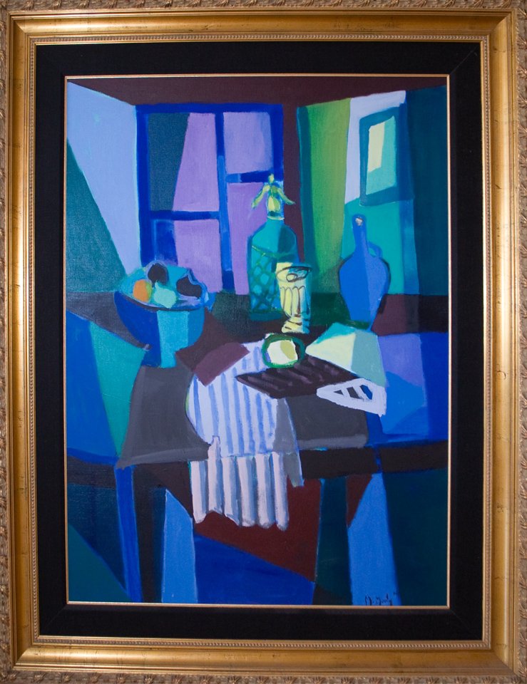 Marcel Mouly (French 1918 - 2008): Fenetre Rose et Siphon, oil on canvas, 44 x 34 inches, signed and dated lower right '98