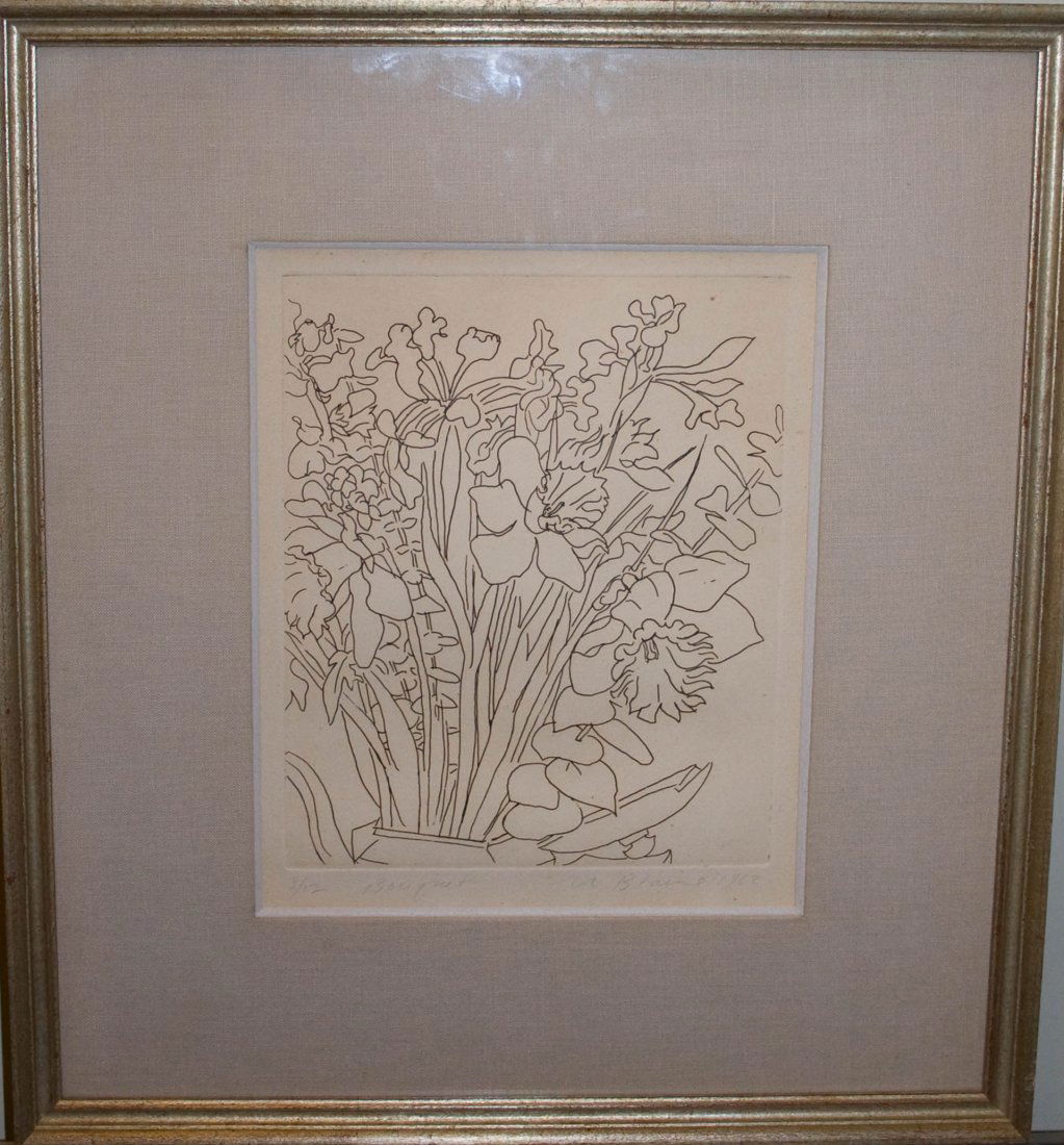 Nell Blaine (American 1922 - 1996): Bouquet, etching, 9 3/4 x 8 inches (plate size), signed and dated lower right 1968, numbered and titled lower left 3/12, Bouquet
