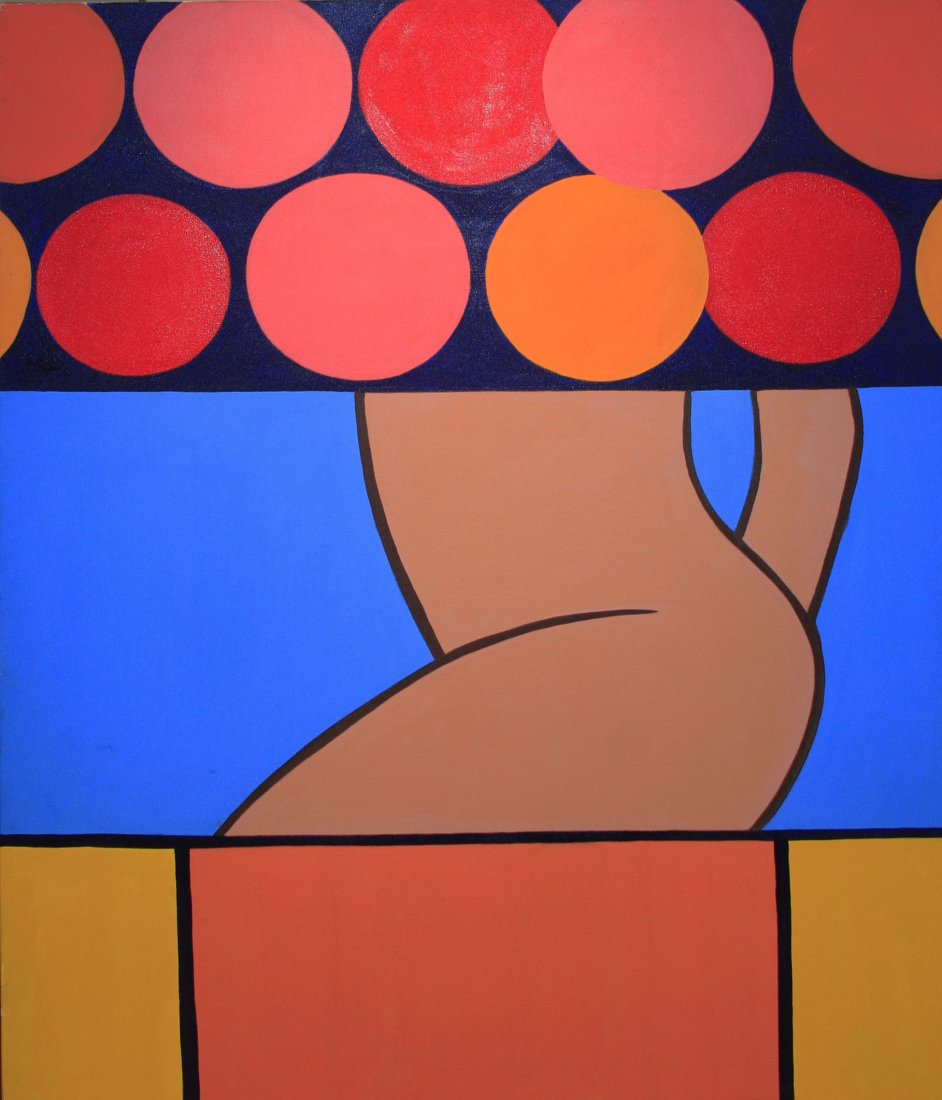 Marjorie Strider (American 1934-2014): "Untitled", 60 x 48 inches, acrylic on canvas, signed verso