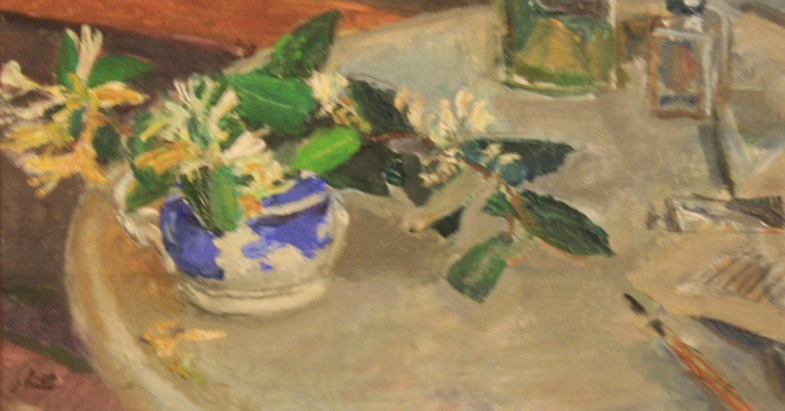 Jerome Hill (American 1905-1972): "Honeysuckle", Oil on canvas board, Painted in Cassis, 1963, 9 x 16 inches, signed lower left and titled on verso. Provenance: Babcock Galleries, NY. Exhibition: Exhibition from the private collection