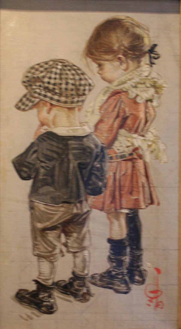 Joseph Christian Leyendecker (American 1874-1951): "The Toy Peddler" , Circa 1915, Oil on canvas laid down on board, 23 1/2 x 20 inches, Monogrammed lower right. Provenance: Private Collection, Connecticut, By descent in the family to present owner. L