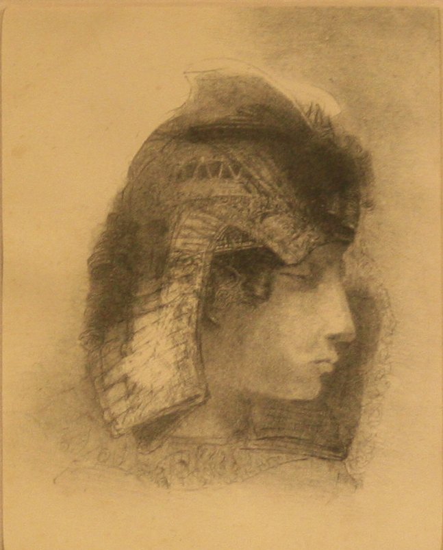 Odilon Redon (French 1840-1916): "IV. Mes Baisers ont le Gout d'unfruit qui se Fondrait dans ton Coeur!.....Tu me Dedaignes! Adieu! [From Tentation de Saint-Antoine] (Mellerio 137), Lithograph on paper, 8 x 6 inches, possible signatu