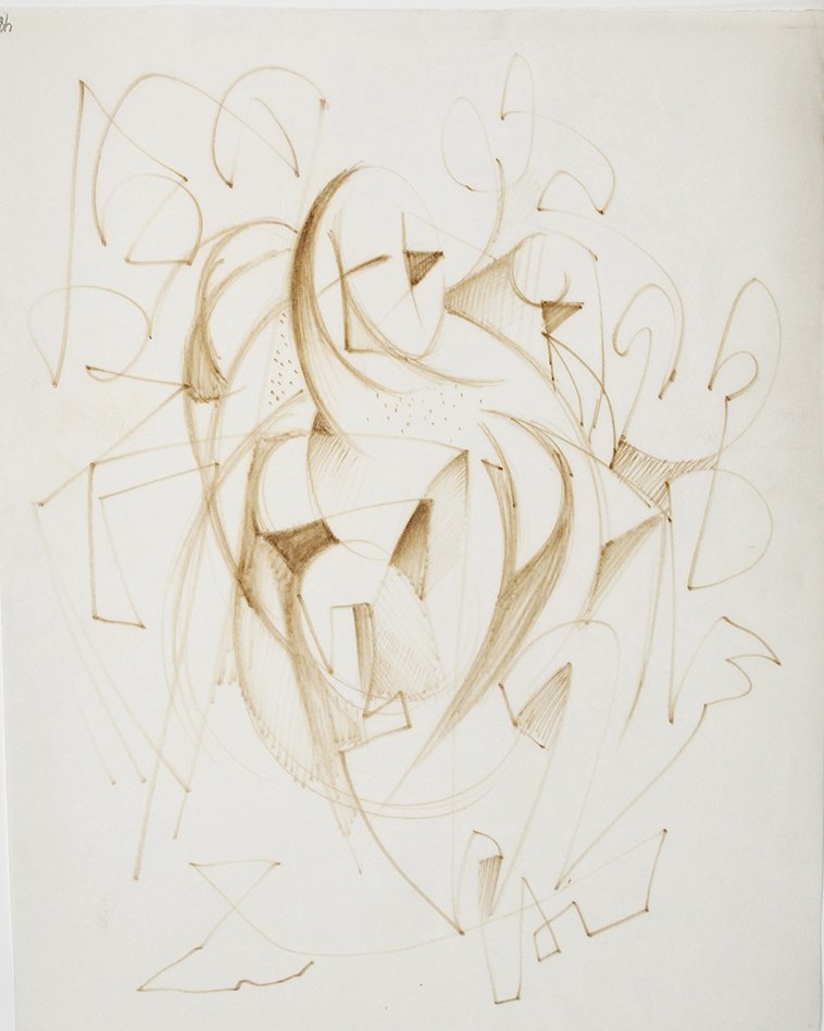 Bob Guccione (American 1930 - 2010): "Abstract Man", Ink on paper, 11 x 13 1/2 inches, Estate stamp verso