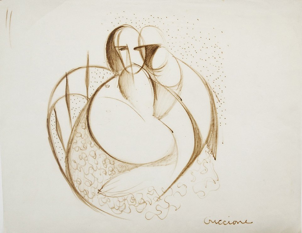 Bob Guccione (American 1930 - 2010): "Unity", Ink on paper, 13 1/2 x 11 inches, Signed lower right
