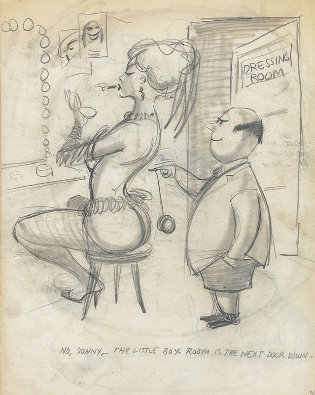Bob Guccione (American 1930 - 2010): "The dressing Room", Pencil on paper, 9 x 11 1/2 inches, doubled sided, estate stamp on verso