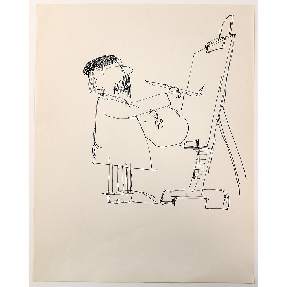 Bob Guccione (American 1930-2010): "The Painter" pencil on paper, 11 x 14 inches. Estate stamp verso Artist Biography: Bob