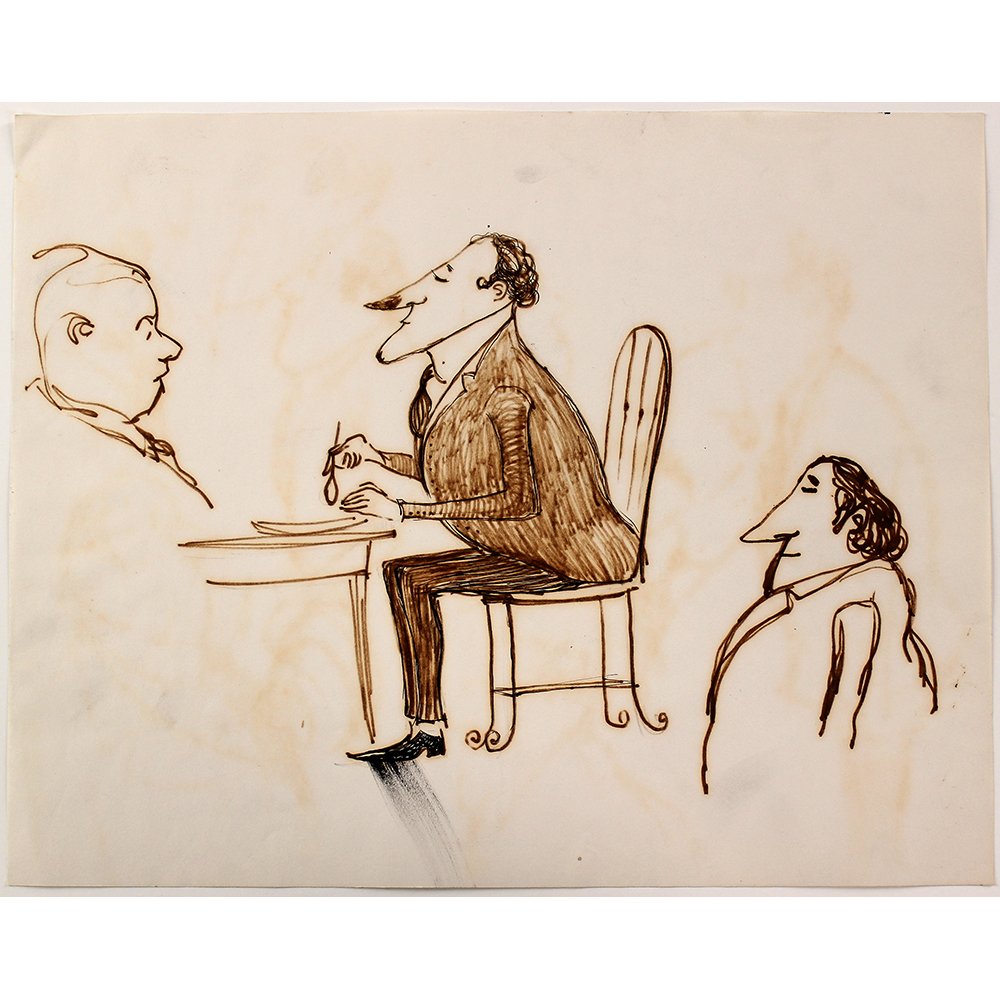 Bob Guccione (American 1930-2010): "Proper Etiquette", pen on paper, 14 x 11 inches. Estate stamp verso. Artist Biography: