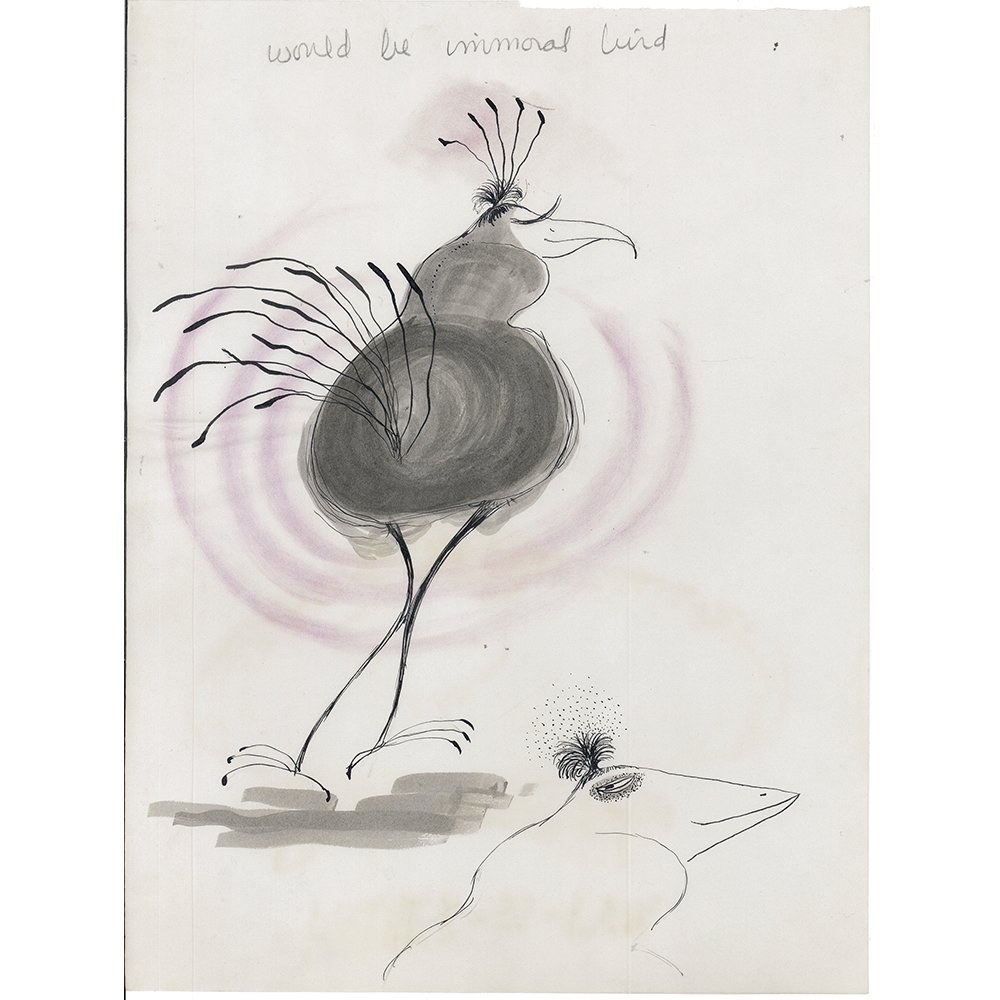 Bob Guccione (American 1930-2010): "Immortal Bird", watercolor on paper, 9 x 11 inches, 9 x 11 3/4 inches. Estate stamp verso. Artist Biog