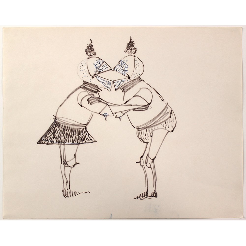 Bob Guccione (American 1930-2010): "Knight to Knight", marker and pen on paper, 14 x 11 inches. Estate stamp on verso. Artist Biography:<