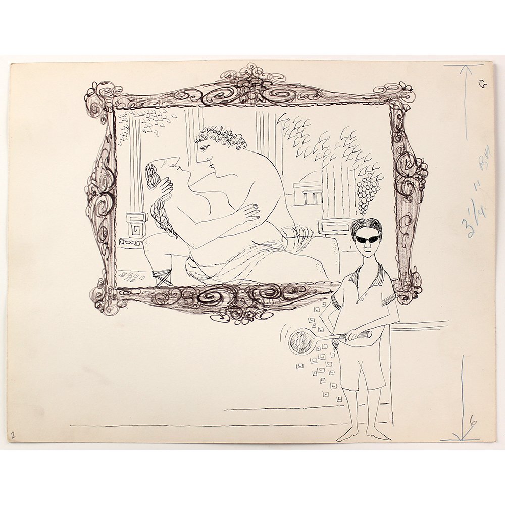 Bob Guccione (American 1930-2010): "Museum of Passion", pen on paper, 14 x 11 inches. Estate stamp verso. Artist Biography: