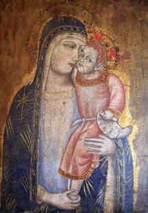 Russian Icon (16th Century): Madonna with child, oil on panel, 13 x 9 1/2 inches