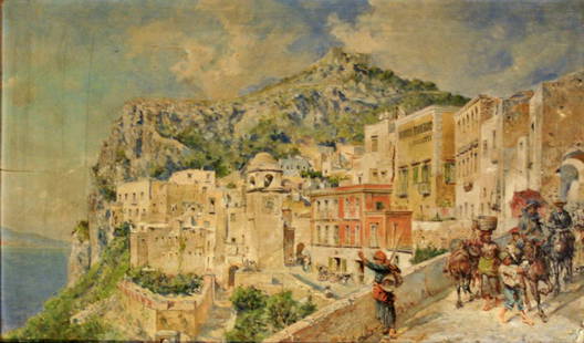 M. De Franceschi (Italian 1849-1896): Capri, oil on panel, 9 x 15 inches, signed and titled lower right.