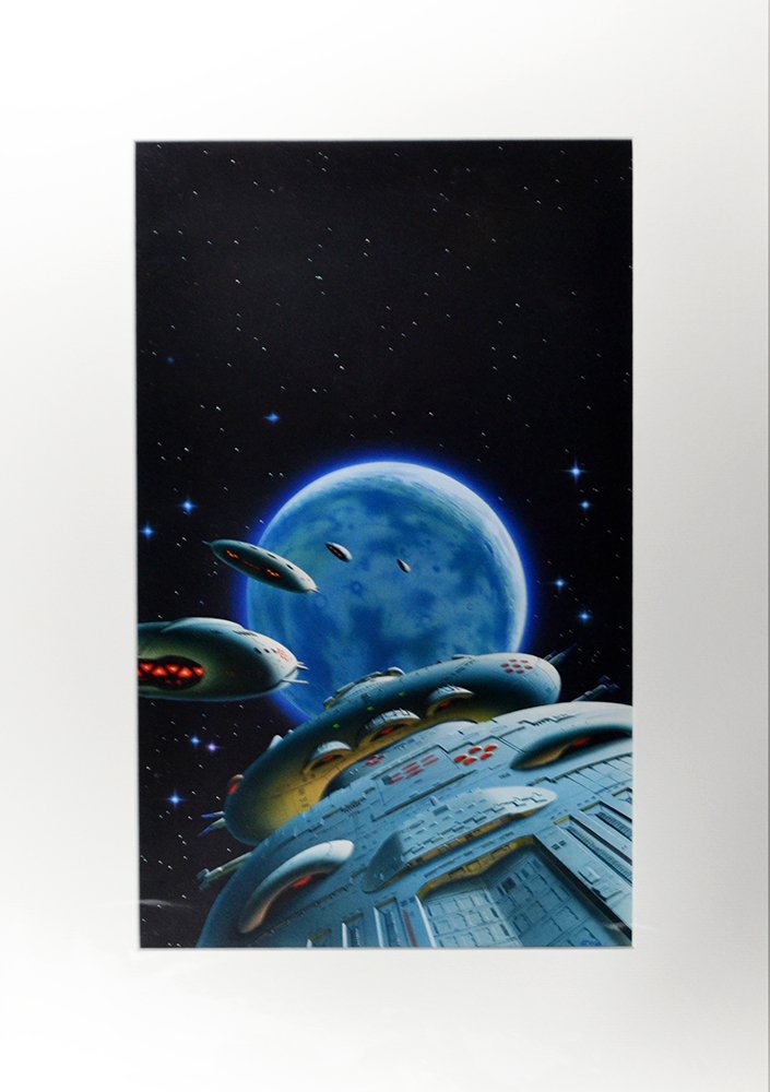 Chris Moore (British b. 1947): "Way Station", Acrylic on board, 9 1/2 x 15 3/4 inches, Frame 16 1/2xy 34 inches, Initialled lower right. Estate stamp verso. Provenance: The Estate of Bob Guccione, NJ, 2012. Publication: "OMNI" Augu