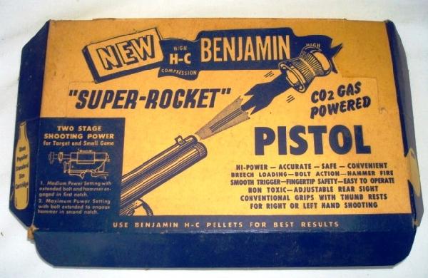 CO2 ROCKET GAS PISTOL: BENJAMIN SUPER CO2 PISTOL, 22 CAL. ORIG. BOX