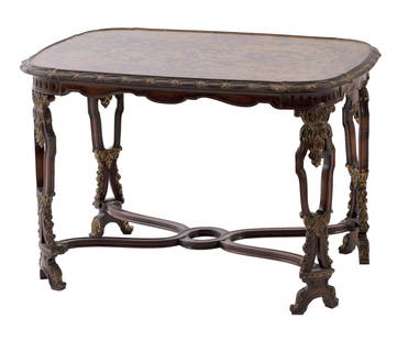 WERKHUYZEN / MAISON FRANCK (1900-1962): Partly gilt walnut, tortoiseshell and ivory coffee table. C. 1930. Number 11812 in red at the bottom. Restorations. 60 x 90 x 62 cm Description FR Table de salon, ca. 1930. Noyer, en partie dorÃ©.