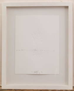 MATTHEW BARNEY (°1967): 'de lama lâmina', 2004.Embossed print and grey pencil. Dated, signed and numbered 18/100 in pencil. Framed.250 x 190 mm(380 x 310 mm)50 jaar Vrienden v/h S.M.A.K., p. 190. Lit.: 50 jaar Vrienden v/