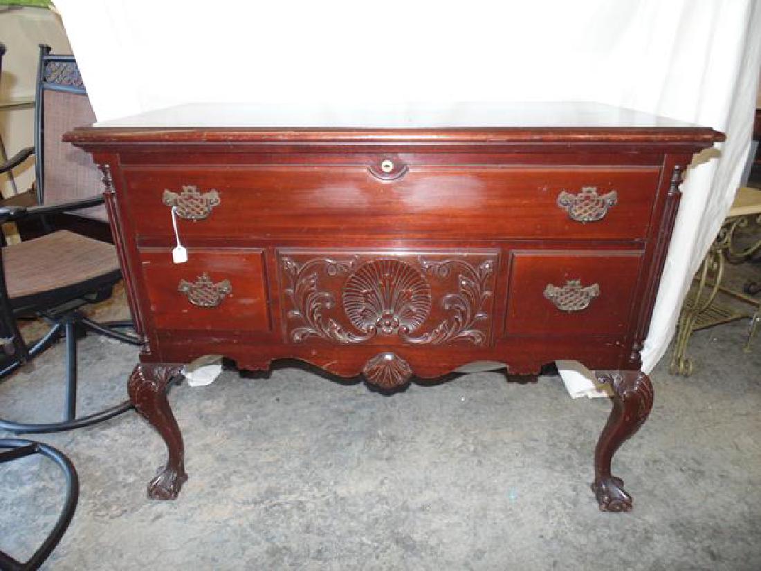 Mahogany Cedar Chest with Shell Carving (1 of 2)