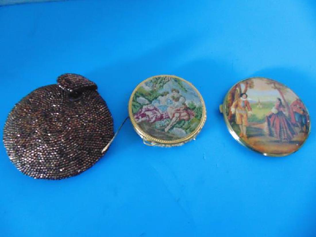 Beaded Compact Case, Brocade Compact: Brocade compact with beaded compact cover and West Germany Compact. #2326, 4374