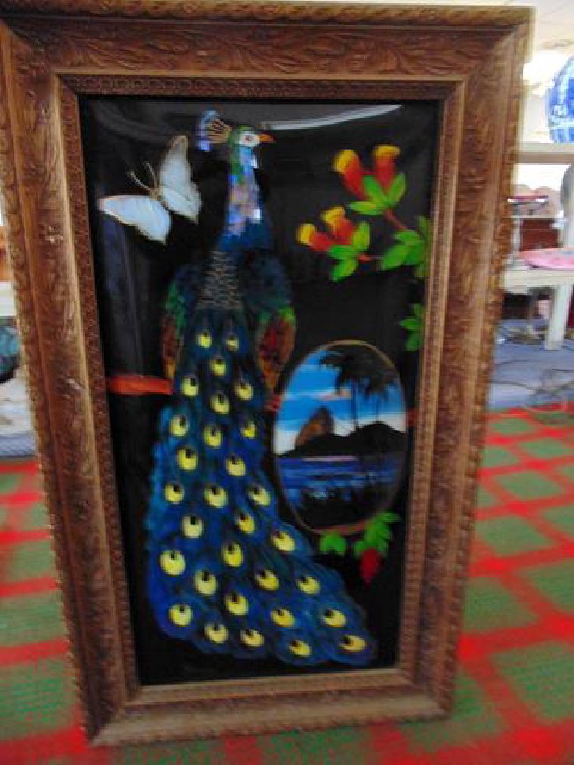 Pecock Reverse Painting Signed Brasil (1 of 2)