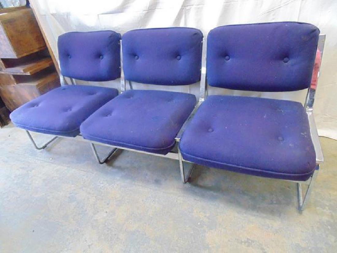 1970's Modern Sofa: Sofa with blue upholsery and chome rails.