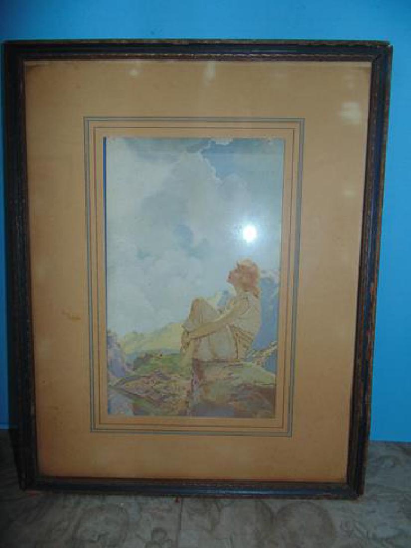 Maxfield Parrish Morning: Maxfield Parrish print 11 1/2: x 14 12".Two small tears near top edge mear matting