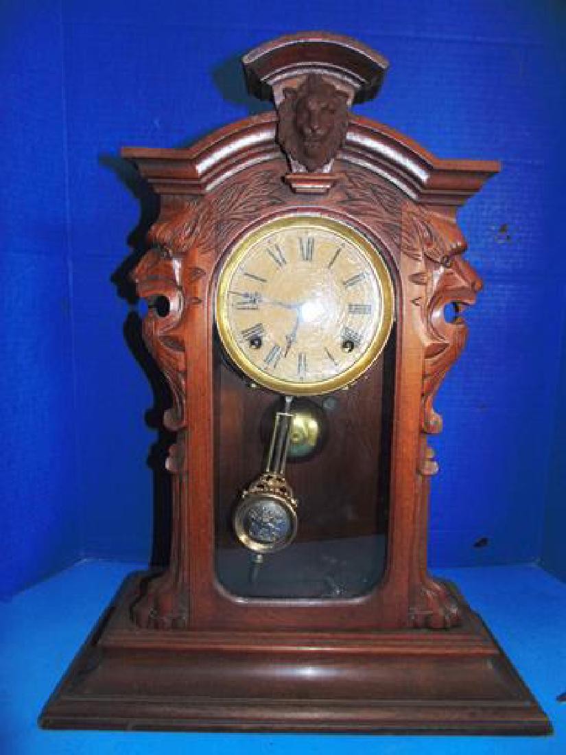 Walnut Lion Head Shelf Clock (1 of 2)