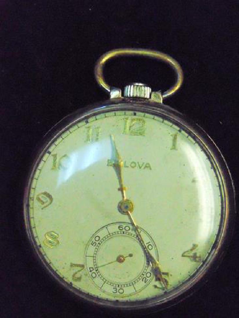 Bulova Gold Pocket Watch: Bulova gold pocket watch. 15 Jewels Swiss works. Gold Hands and numbers. Working. The mechanical condition of clocks and watches is not guaranteed, nor is the disclosure of any replaced or missing par