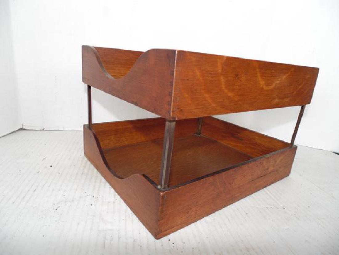 Oak Desk Divided Bin: Oak desk bin.