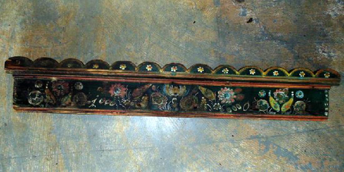 Paint Decorated Coat Rail: Paint decorated coat rail with square nails. 35".